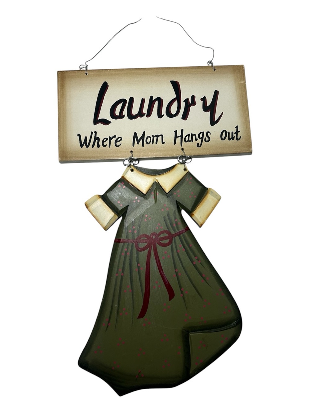 Laundry Room Sign - Laundry Where Mom Hangs Out 12" x 8" Hand Painted